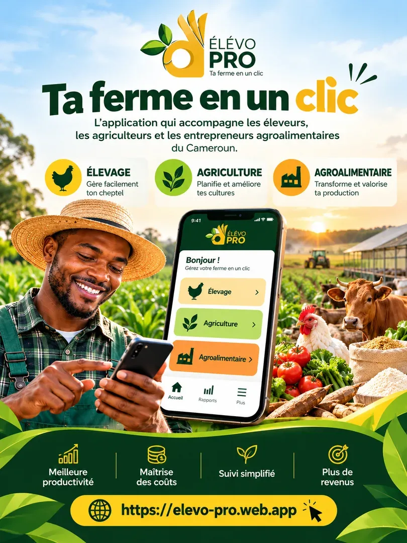 Élevo Pro, your farm in one click: the app that supports livestock farmers, growers and agri-food entrepreneurs in Cameroon.